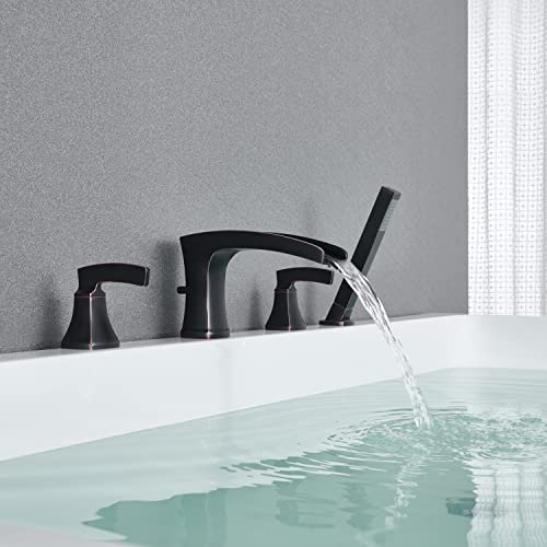 Artiqua Waterfall Tub Filler Roman Tub Faucet Oil Rubbed Bronze Deck Mount Bathtub Faucets 4 Hole Brass Bathroom Faucets With Hand Shower #TOP2
