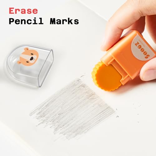 Image of Sooez 24 Pack Pencil Erasers, Cute Animal Eraser with Clean up Roller and Cover, Latex-Free, Bulk Art Drawing Erasers for Students & Teacher Classroom /School Supplies, Party Favor