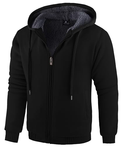 Image of V VALANCH Men Hoodies Zip Up Sherpa Lined Sweatshirts Heavyweight Thick Warm Fleece Winter Jacket