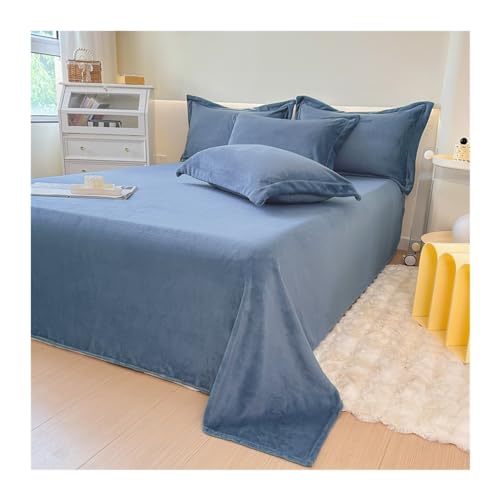 Sábana Plana de Franela Ropa de Cama de Felpa Suave de Invierno Sábana Encimera Individual Matrimonio King Super King para Cama 90/120/150/180/200cm (Color : Blue B, Size : 200x230cm)