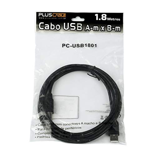 PlusCable Cabo USB Para impressora PC-USB1801 Preto - 1.8 Metros USB 2.0 Ponta A USB A Macho e Ponta