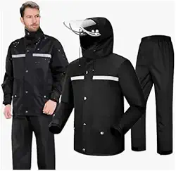 Conjunto de Capa de Chuva para Motoqueiro, 2 Peças, Poliéster PVC, Tamanho G, Com Elástico nas Mangas, Capa 100cm Altura, Calça 75cm Altura 65cm Largura