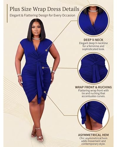 Image of IyMoo Women's Sexy Plus Size Bodycon Sleeveless Drawstring Ruched Mini Club Dresses
