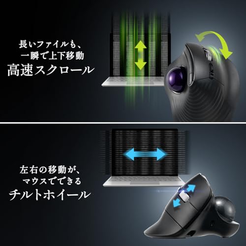 サンワダイレクト ワイヤレス トラックボールマウス 静音 チルトホイール 高速スクロール Bluetooth 5ボタン 充電式 エルゴノミクス マウス 無線 トラックボール レッド 400-MAWBTB230BKR