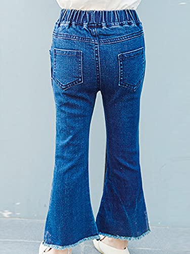 Girls Elastic Waistband Bell Bottoms Denim Flared Jeans Pants Ripped Hole Vintage Fashion Trousers3
