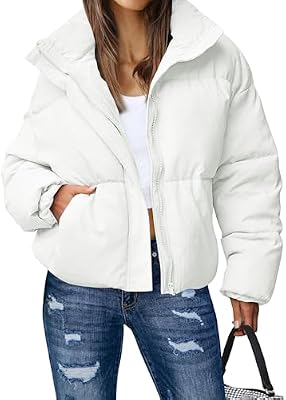 MEROKEETY Womens Long Sleeve Puffer Jacket 2026 Winter Coats, White, L
