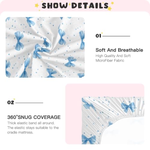 Image of Cute Bows Polka Dot Crib Sheets Soft Breathable Fitted Baby Crib Sheets Mattress Cover for Girls Boys, 52 inch x 28 inch x 9 inch