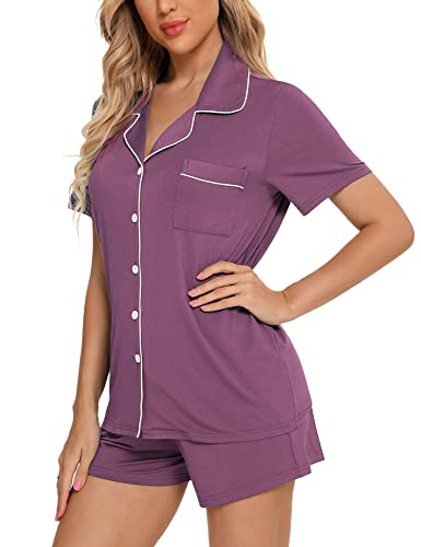 Image of Anjue Womens Pajamas Set Short Sleeve Button Down Soft Pj Sets S-XXL | V neck,Pyjamas,Modal,Wedding,Pijamas de mujer,Bridal party,Viscose,Knit,Cute,Lounge,Lightweight,Nursing,Holidays