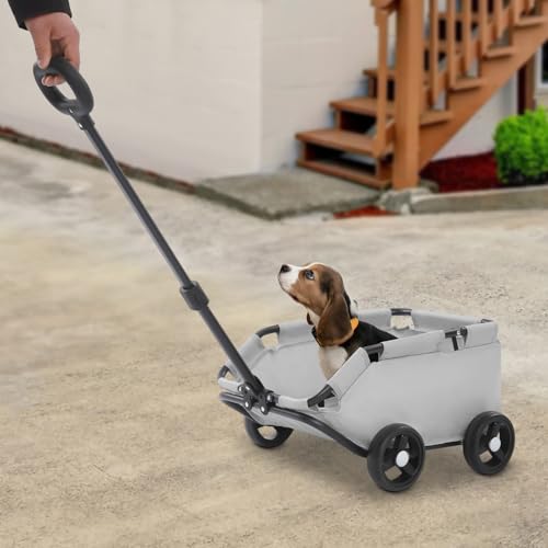 HarBin-Star - Mini Hundewagen für Haustiere, Hundebuggy Klappbar, Einkaufswagen mit Ausziehbarem Ziehgriff Im Freien, für Hunde & Katzen bis 10 kg (Grau)