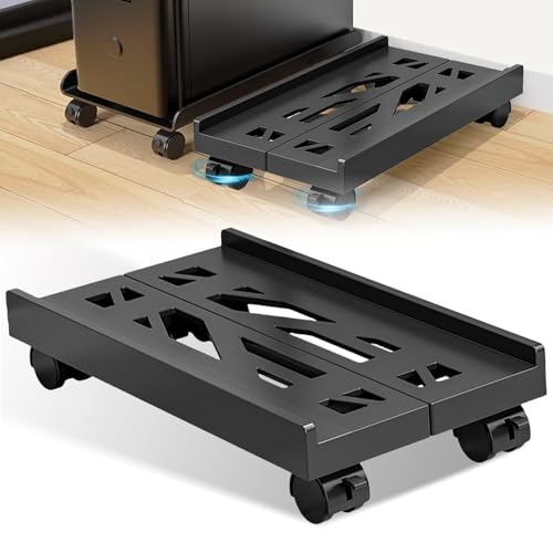 GOMETY Mobile PC Ständer CPU Ständer, Einstellbarer Breite Desktop Computer Tower Ständer CPU Computer Halterung unter Schreibtisch Universal Mobil PC Ständer mit 4 Lenkrollen, Rollen Feststellbar