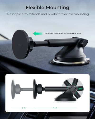 iOttie iTap 3 Magnetic Dash & Windshield Mount Car Phone Holder with Magnetic Ring Adapter. Compatible with Qi2, MagSafe, iPhone, and Android Smartphones.