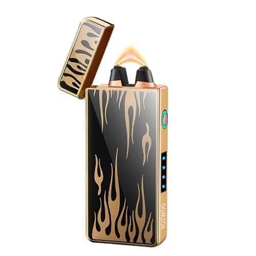 YOZWOO - Accendino elettrico ricaricabile USB, antivento, ad alta potenza, al plasma con display a LED, accendino a doppio arco per esterni (lampeggiante)