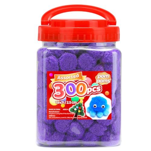 Image of Iooleem Purple Pom Poms, 300pcs 1inch, Pom Poms for Arts and Crafts, Pom Pom Balls, Craft Pom Poms.