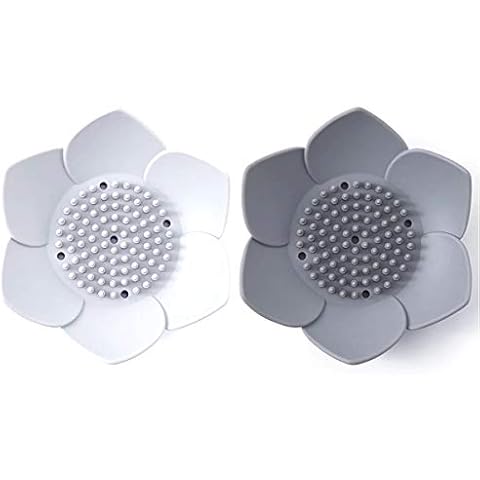 Okami Products Japanese Flower Silicone Soap Dish - Pack of 2 Soap Holder (White & Grey) Cover