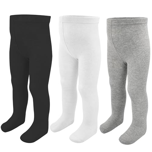 Image of ZERULETS Baby Girls Tights Leggings 3 Pack Cotton Thick 0-24 Month Newborn Infant Toddler Stocking Pants