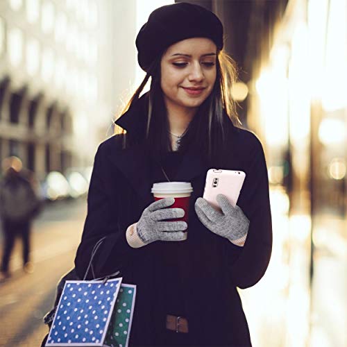 Dames winterhandschoenen 2 paar vrouwen warm touchscreen katoen kort gebreide wanten voor typen rijden zwart + grijs - Image 5