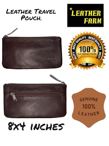 Image of Leather Travel Pouch - Beautifully Handcrafted YKK Zippered Pouch Handmade - 8 x 4 inches.(BROWN)