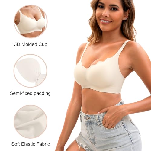 Womens Seamless T-Shirt Bras 3 Pack Ultra Soft Wireless Comfy Bra, Full Coverage Bralette No Show Under Clothes2
