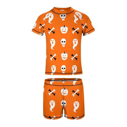 Halloween Party Pumpkin SkullChildren's Swimsuits Boys Two Piece Suit9-11Y（140cm）3