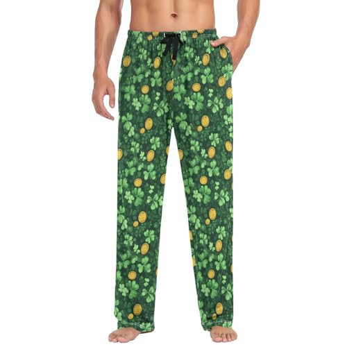 Mens Pajama Pants St Patrick's Day Coins Shamrock Soft Lounge Sleep Pj Bottoms with Drawstring Pockets