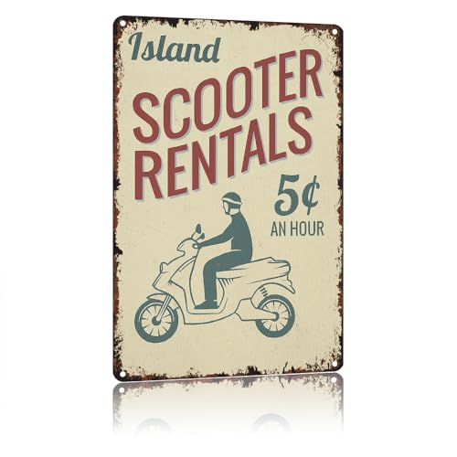 HSFHXY Scooter Rental Funny Poster 8x12 Inch Vintage Aluminum Metal Tin Signs-For Business Cafes Patio Porch Indoor Or Outdoor Use Wall Decor