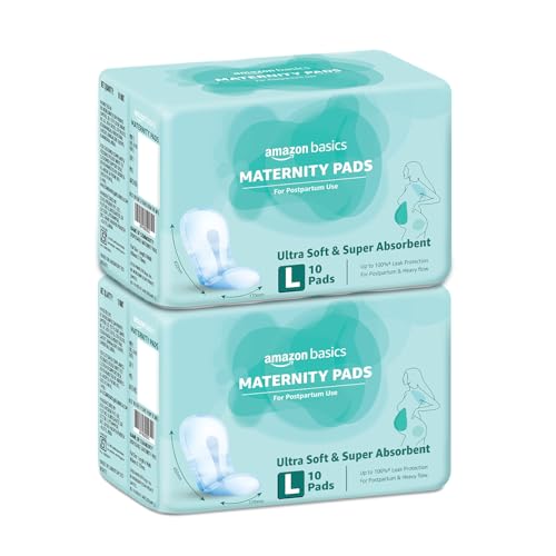 Image of Amazon Basics Maternity Pads | Large | 450mm | Upto 650ml High Absorption | Breathable Top Layer | Contoured Slim Fit | Postpartum & Heavy Flow Protection | 20 Count (10 x Pack of 2)