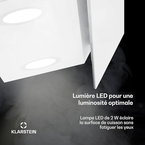 Klarstein Alina hotte aspirante - 60 cm hotte murale, 600 m³/h, éclairage LED 9 couleurs, tactile, classe énergétique A, 52 dB, blanc-doré, extraction & recirculation