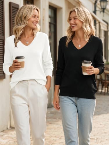 Image of GKBK Women's Sweaters 2026 Fall Fashion Lightweight Classic V Neck Business Casual Outfits Long Sleeve Knit Pullover Tops