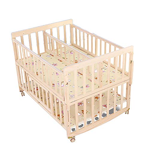 VBARV Cuna Gemela Sin Pintura, Respetuosa con El Medio Ambiente, De Madera Maciza, Cama Doble para Bebé, Cama Queen Size, Juego De Siete Piezas a Juego