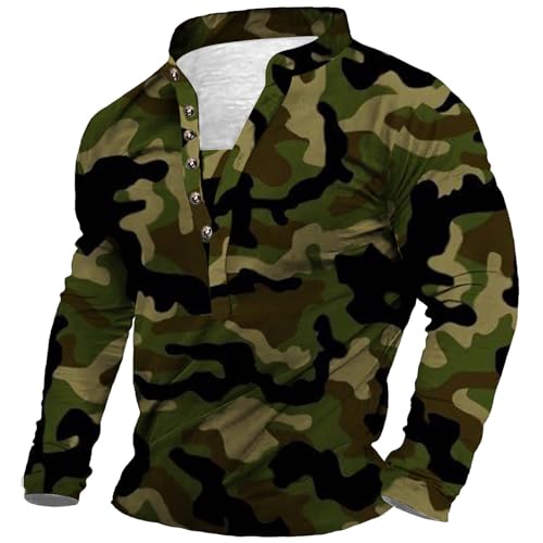 ZTXTIM Mens Camo Henley Shirts Long Sleeve UPF 50+ Sun Shirts Lightweight Quick Dry Rash Guard T-Shirts Hiking Running Tops