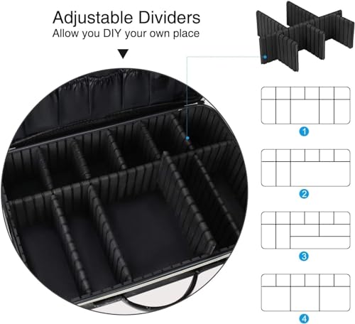 Image of Adson Large Makeup Bag 3 Layers Professional Train Cosmetic Bag Makeup Organizer Case Artist Storage Brush Box with Adjustable Dividers and Strap for Makeup Accessories (Marble Jet Black)