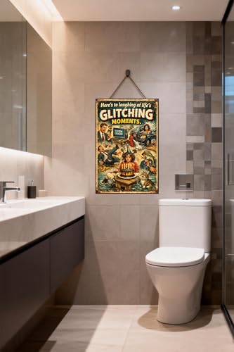 Here's To Laughing At Life's Glitching Moments Metal Tin Sign Funny Retro Humor Poster System Crash Birthday Cake Cat Coffee Disaster 8x12 Inch Iron Art Plaque - Image 4