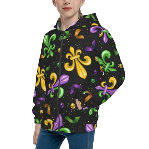 Mardi Gras Carnival4 Kid Hoodies Boys Zip Up Sweatshirts Girls Pullover with Pocket Black