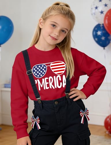 Image of Ithalt Kids USA Sweatshirt Boys Girls 4th of July Shirt American Patriotic Pullover with Embroidered Side Slits 5-14y