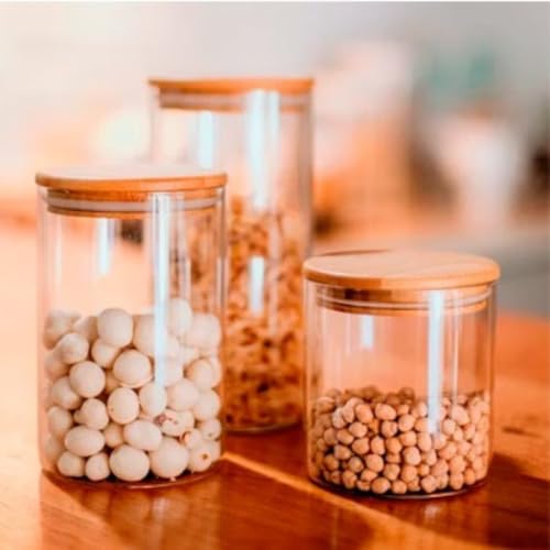 Pote Hermético para Mantimentos de Vidro com Tampa de Bambu com Capacidade de 700ML
