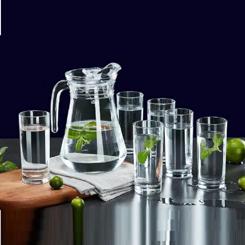 Image of Premium Water and Juice Glasses Set of 6 350ML and 1.2 Liter Water Jug 1 piece,Transparent Glass and Jug Set for Dining Table,Party,Gift Set,All pourpse use (7 piece) (MT-9)