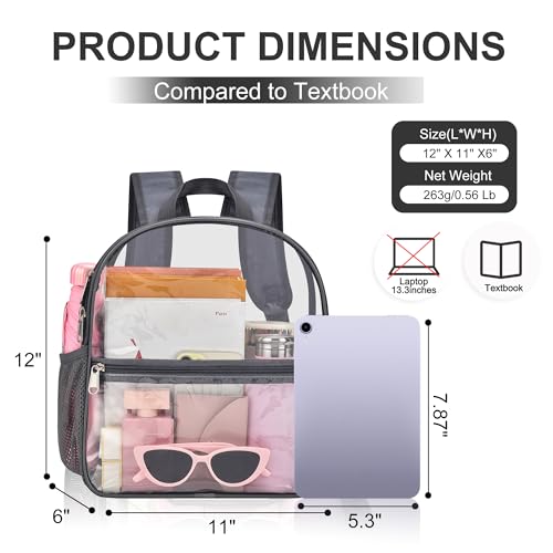 Image of Oraben Clear Backpack for Stadium Events, Clear Bag Stadium Approved | 12 x 6 x 11 inch Small Clear Backpack for Soccer Game, Concerts , Fast Security Check, Waterproof PVC