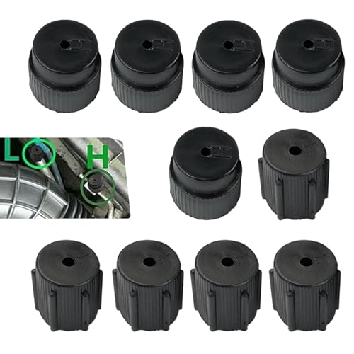 Icyfond 10Pcs Car AC Service Valve Cap Kit, 0.51"/13mm & 0.62"/16mm High Low Pressure Port Caps, Air Conditioning System Charging Port Covers, A/C Service Caps Universal for Most Cars(Black)
