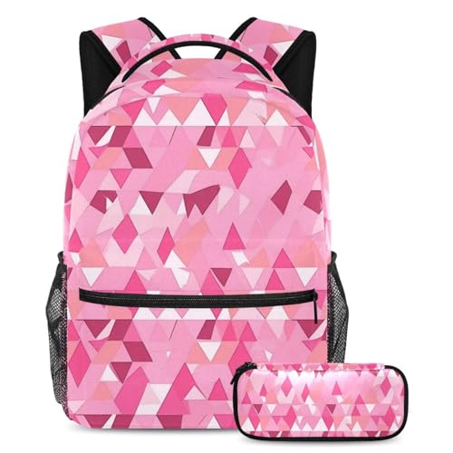 Sac à dos fille et garçon multicolore avec trousse scolaire triangle rose