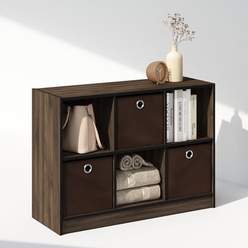 Furinno Cubic Closet Organizers and Storage, 6-Cube Closet Organizer with Bins, Open Shelf Storage, for Wardrobe, Bedroom, Living Room, Columbia Walnut by Furinno - Used condition - US$32.66