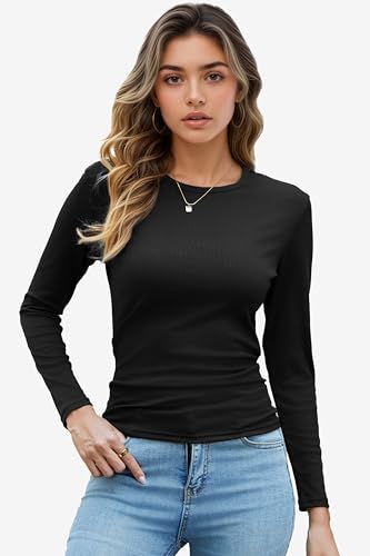 4 Pack Womens Long Sleeve Shirts Basic Ribbed Crew Neck Slim Fit Tees Casual Going Out Layer Tops for Fall Outfits2