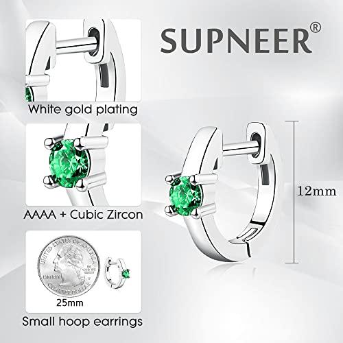Supneer Huggie Earrings For Women Birthstone Small Silver Hoop Earrings Girls May S925 Sterling Silver Hypoallergenic Tiny Minimalist Birthday Gifts Everyday Daily #TOP4