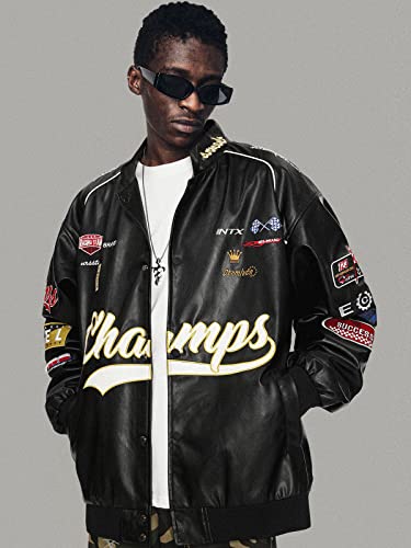 Vamtac Men's Varsity Baseball Jacket Patchwork Racing Jacket Letter Graphic Casual Streetwear Coats #TOP2