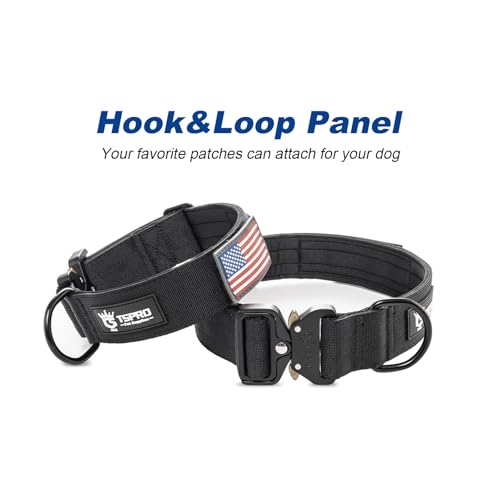 TSPRO Premium Hundehalsband mit Patch Dickes Verstellbares Taktisches Hundehalsband Schwere Ausführung Schnellverschluss Metallschnalle für Mittelgroße bis Große Hunde (Grün L)