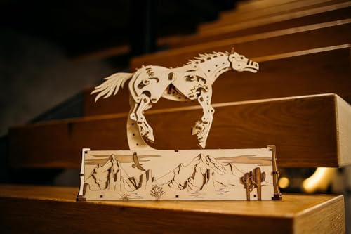 Wood Trick Mustang 3D Wooden Puzzles for Adults and Kids to Build - Mechanical Movement - Engineering DIY Project 3D Puzzles for Adults Model Kits - Thumbnail 2