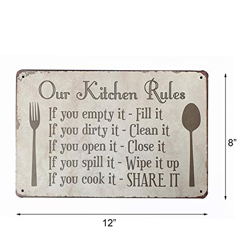 Grace Home Kitchen Rules Plaque Wall Decor Rustic Metal Tin Signs Posters Farmhouse Kitchen Rules Tin Sign Wall Decor, Funny House Decor Retro Poster Metal Tin Sign Country Decor, Iron Paint, Aluminum Sign 12X8-Inch #TOP4
