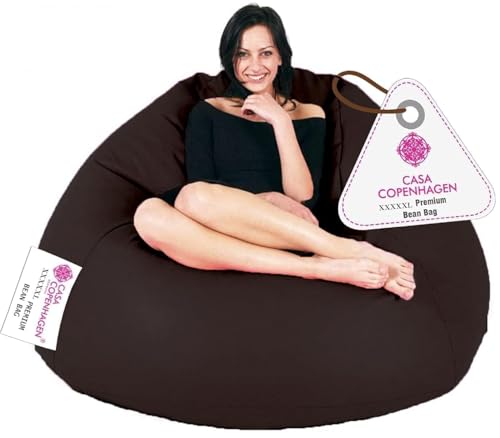 Image of Casa Copenhagen Premium Leather Bean Bag Chair, Filled with Beans | Capacity: Upto 7 Ft Height, 200 KG Weight | 5XL | Brown