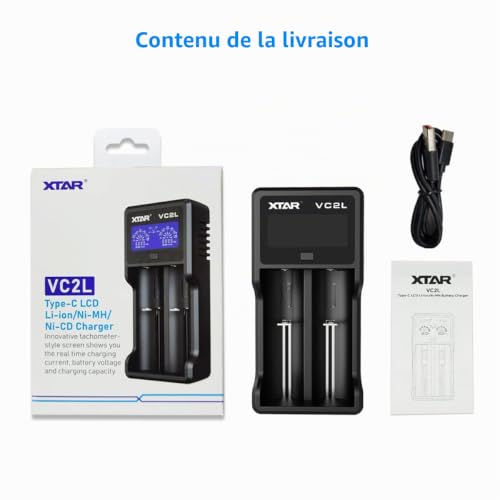 Chargeur de batterie 18650 XTAR VC2L, chargeur intelligent 21700 avec 2 emplacements et écran LCD, chargeur USB C, pour batterie 3,6 V 3,7 V et batterie AA AAA 1,2 V – vue 7