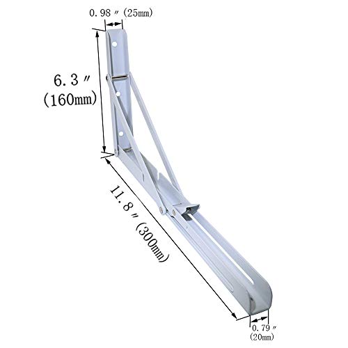 Boeray 12" Folding Shelf Bracket Carbon Steel Triangle Wall Mount Support White Heavy Duty Paint Bench Table Shelf Brackets 90 Degree Hinge Shelves Tables 220 Lb / 100Kg Load Pack Of 2 With Screw #TOP1