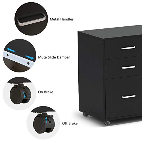 Tribesigns L-Shaped Computer Desk, 55 inch Large Modern Executive Office Desk Business Furniture with File Cabinet and Storage Shelves for Home Office, Black